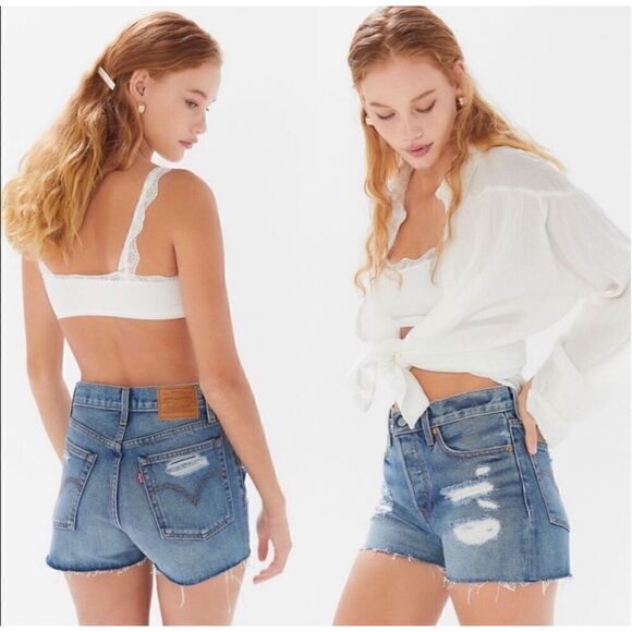 Levi’s Wedgie Distressed High Rise Denim Shorts Size 30 - Picture 1 of 12
